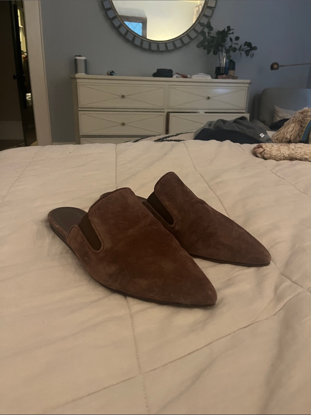 Jenni Kayne Brown Suede Pointed Toe Loafer Mules